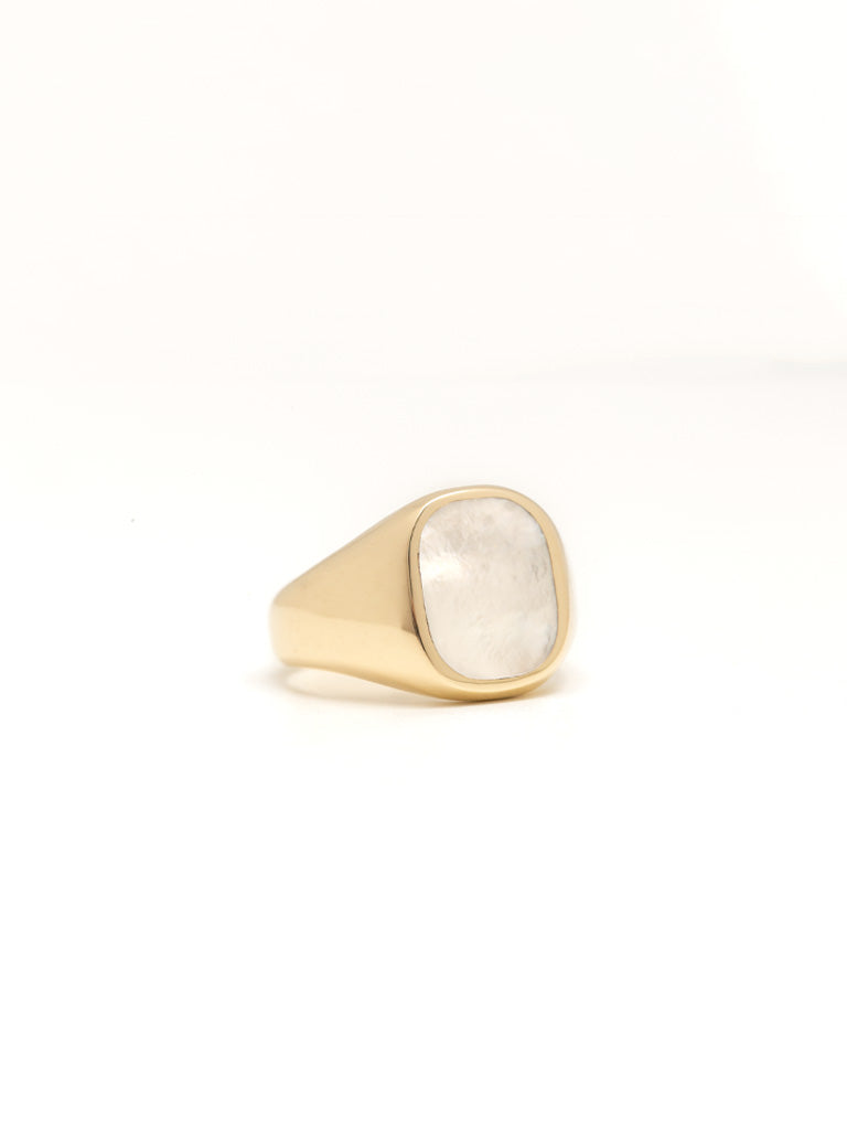 Mens pearl signet on sale ring