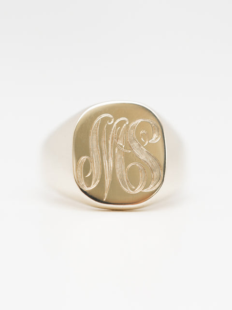 14K White Gold Embossed Monogram Ring