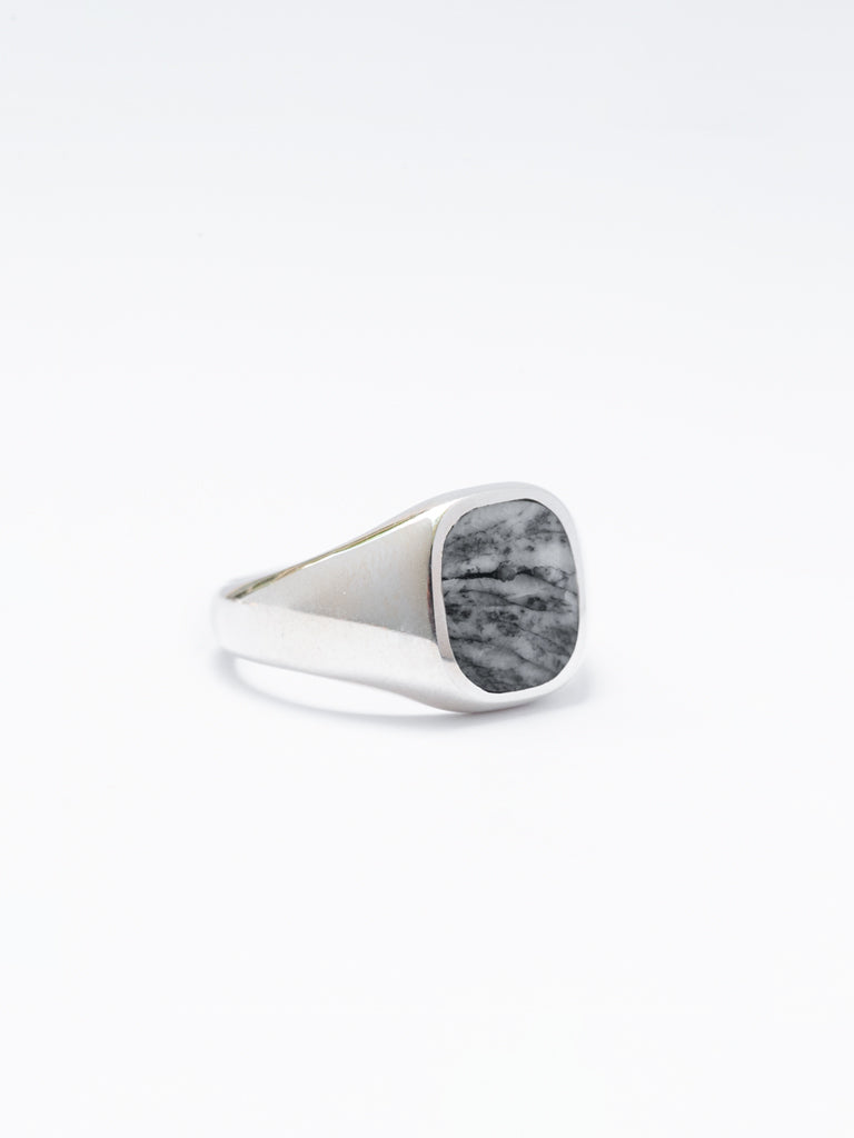 Mens silver signet hot sale ring with stone